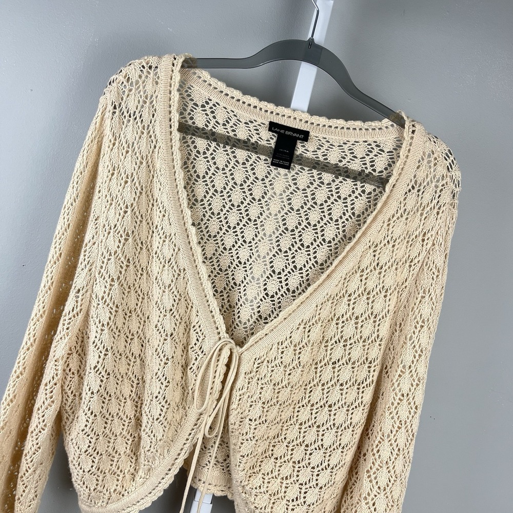 Lane Bryant Crochet Cardigan Sweater Womens 18/20 Cream Open Knit Boho Cottage